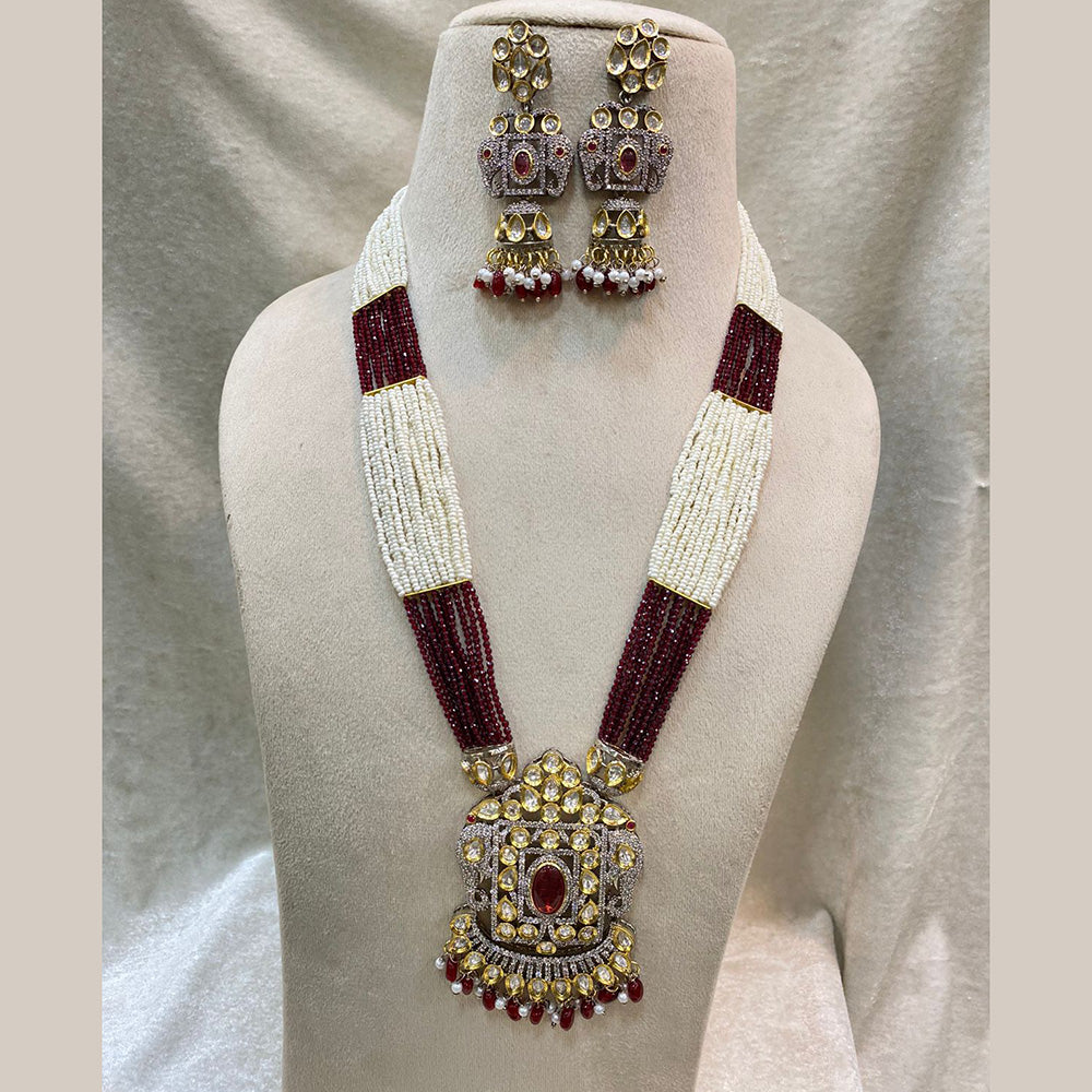 Fs Collection Gold Plated AD And Pearl Long Necklace Set