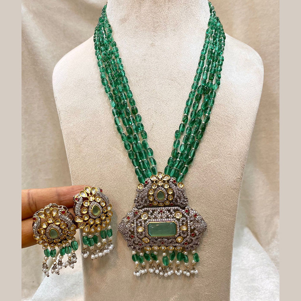 Fs Collection 2 Tone Plated AD And Beads Long Necklace Set