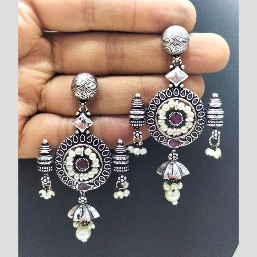 FS Collection Oxidised Plated Pota Stone Dangler Earrings