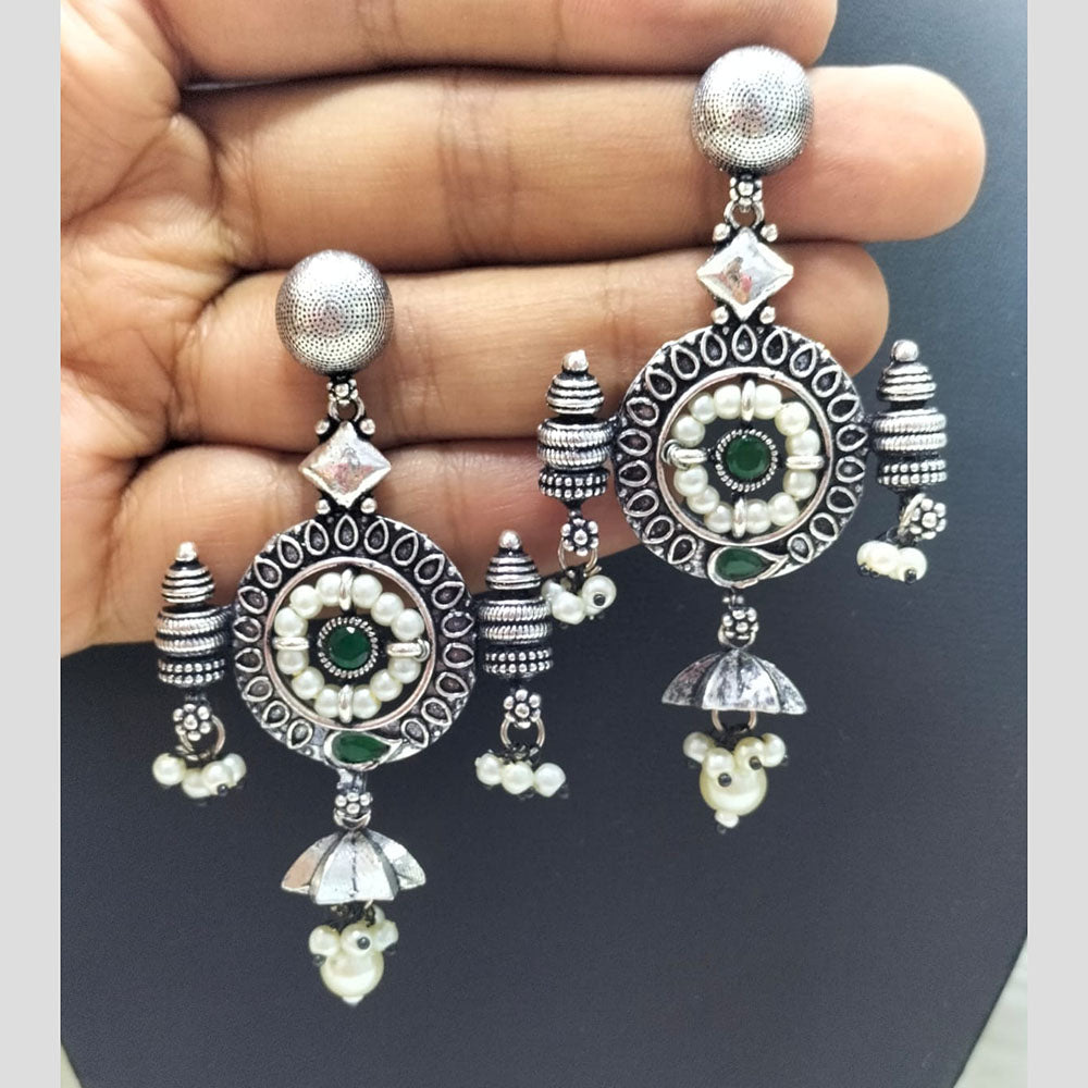 FS Collection Oxidised Plated Pota Stone Dangler Earrings