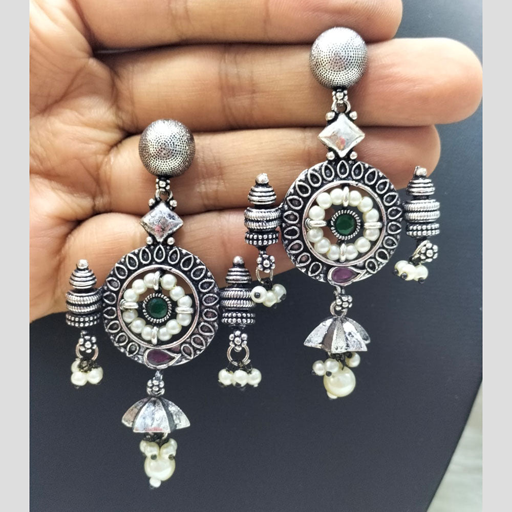 FS Collection Oxidised Plated Pota Stone Dangler Earrings