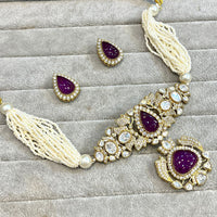 FS Collection Gold Plated AD And Pearl Choker Necklace Set