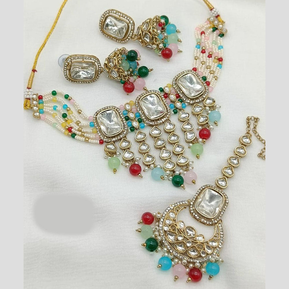 FS Collection Gold Plated Kundan Stone And Pearl Choker Necklace Set