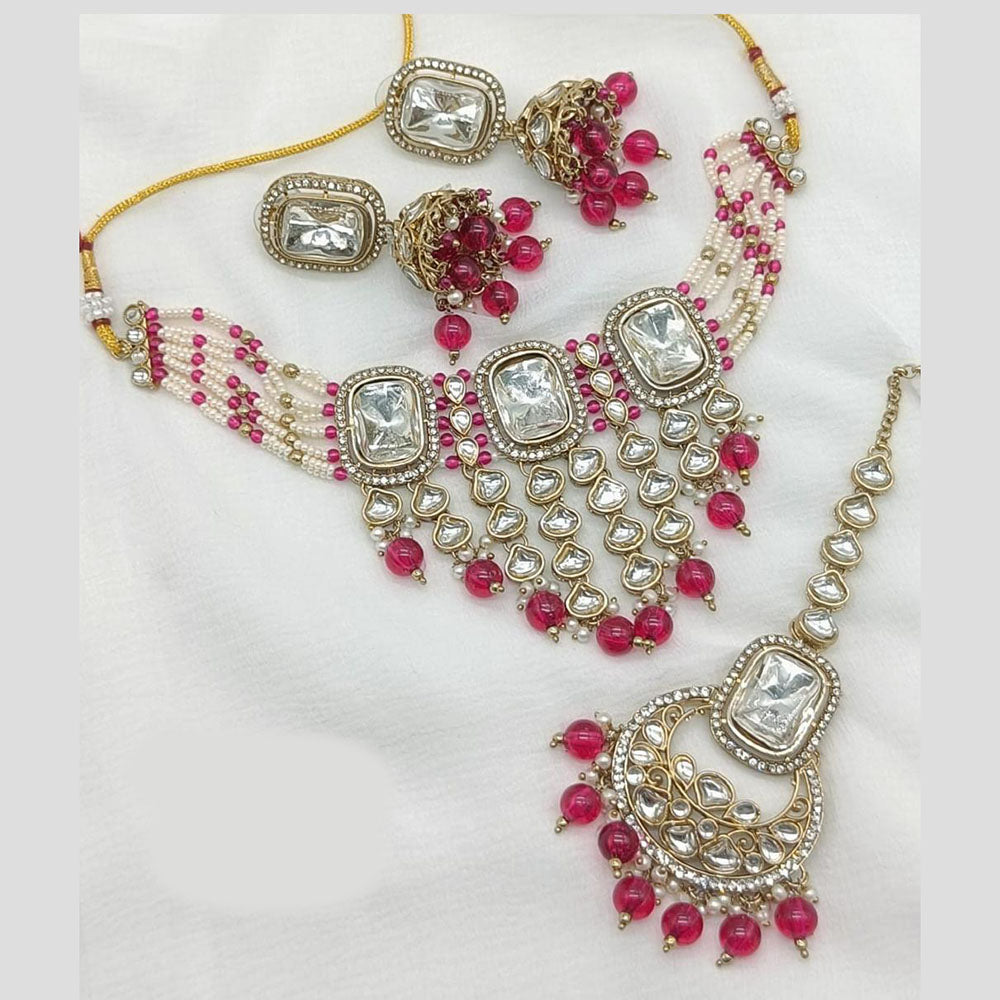 FS Collection Gold Plated Kundan Stone And Pearl Choker Necklace Set