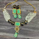 FS Collection Gold Plated Crystal Stone And Pearl Choker Necklace Set