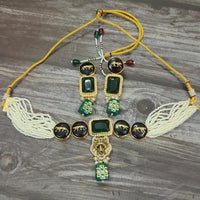 FS Collection Gold Plated Crystal Stone And Pearl Choker Necklace Set