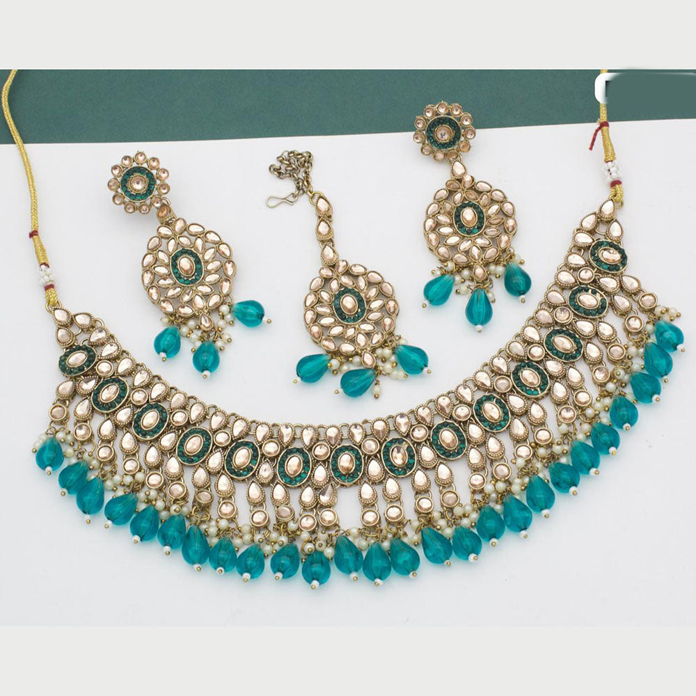 FS Collection Gold Plated Crystal Stone And Beads Choker Necklace Set