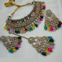 FS Collection Gold Plated Crystal Stone And Beads Choker Necklace Set