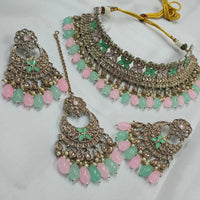 FS Collection Gold Plated Crystal Stone And Beads Choker Necklace Set