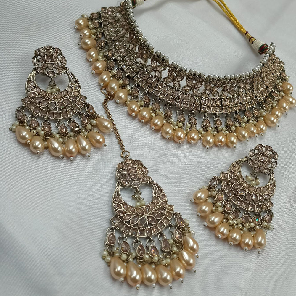 FS Collection Gold Plated Crystal Stone And Beads Choker Necklace Set