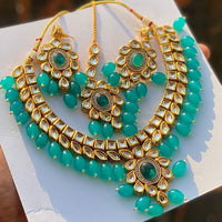 FS Collection Gold Plated Kundan Stone And Beads Necklace Set