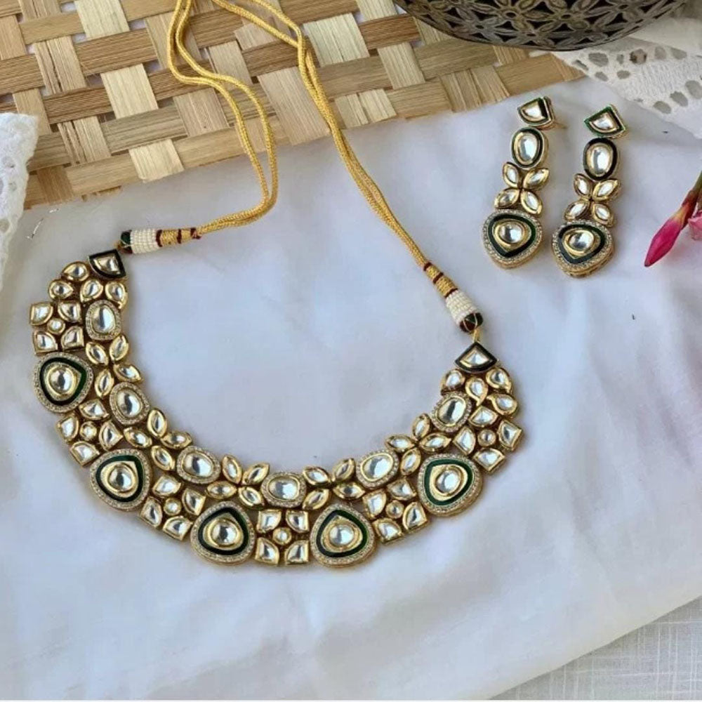 FS Collection Gold Plated Kundan Stone Necklace Set