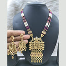 FS Collection Gold Plated Pota Stone Temple Necklace Set