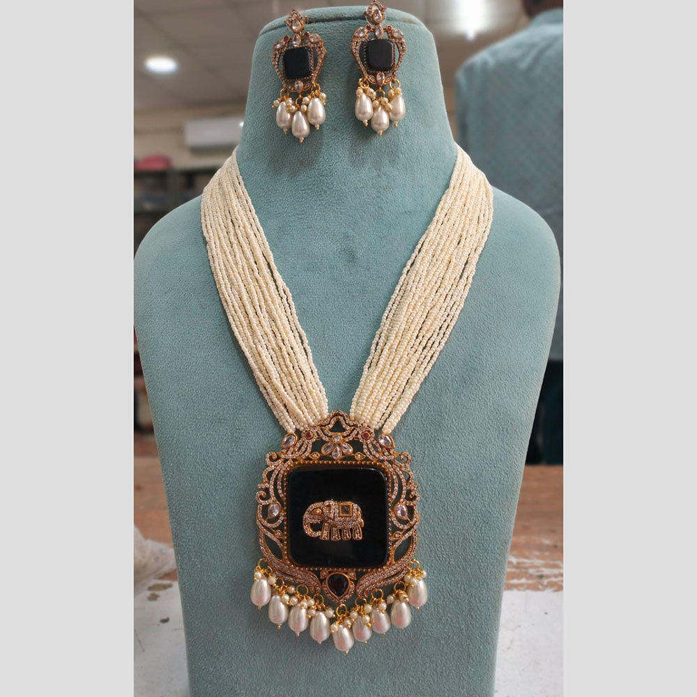 FS Collection Gold Plated Austrian Stone And Pearl Necklace Set