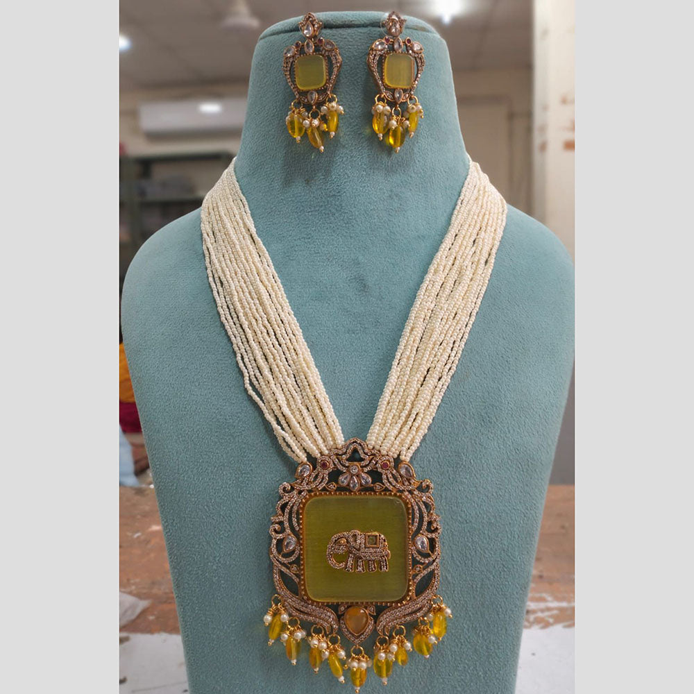 FS Collection Gold Plated Austrian Stone And Pearl Necklace Set