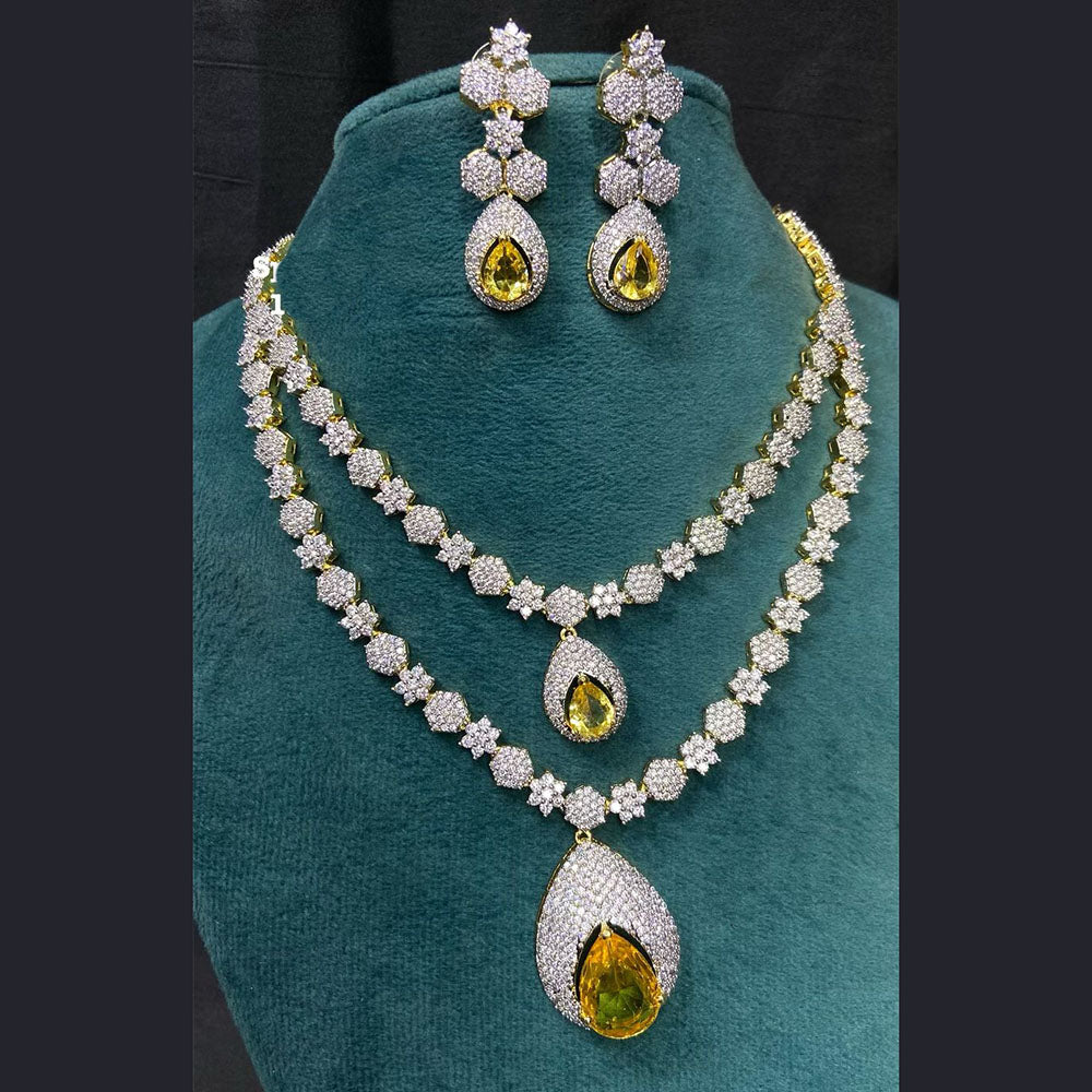 FS Collection Gold Plated AD Double Layer Necklace Set