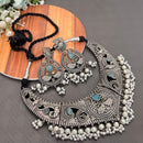 FS Collection Oxidised Plated Pota Stone And Pearl Necklace Set