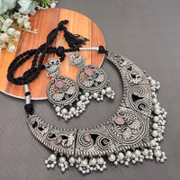 FS Collection Oxidised Plated Pota Stone And Pearl Necklace Set