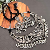 FS Collection Oxidised Plated Pota Stone And Pearl Necklace Set