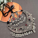 FS Collection Oxidised Plated Pota Stone And Pearl Necklace Set