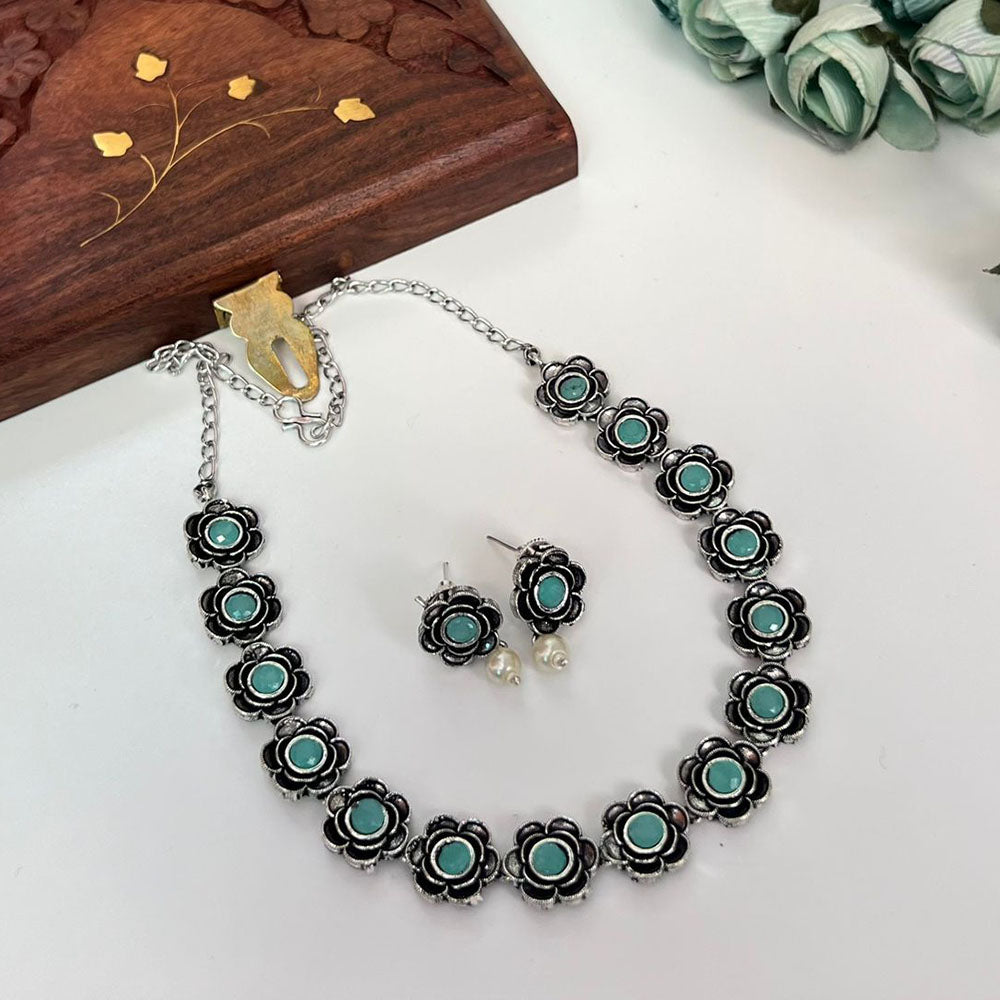 FS Collection Oxidised Plated Pota Stone Necklace Set