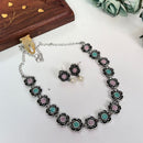 FS Collection Oxidised Plated Pota Stone Necklace Set