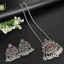 FS Collection Oxidised Plated Pota Stone And Pearl Necklace Set