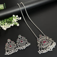 FS Collection Oxidised Plated Pota Stone And Pearl Necklace Set