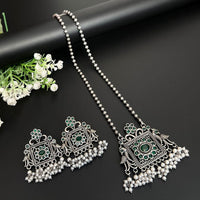 FS Collection Oxidised Plated Pota Stone And Pearl Necklace Set
