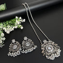 FS Collection Oxidised Plated Pota Stone And Pearl Necklace Set