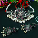 FS Collection Oxidised Plated Pota Stone And Pearl Choker Necklace Set