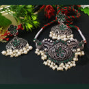 FS Collection Oxidised Plated Pota Stone And Pearl Choker Necklace Set