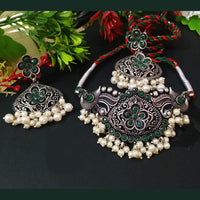 FS Collection Oxidised Plated Pota Stone And Pearl Choker Necklace Set