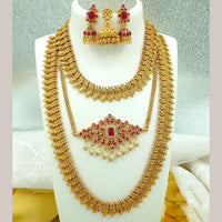 FS Collection Gold Plated Pota Stone Double Necklace Set