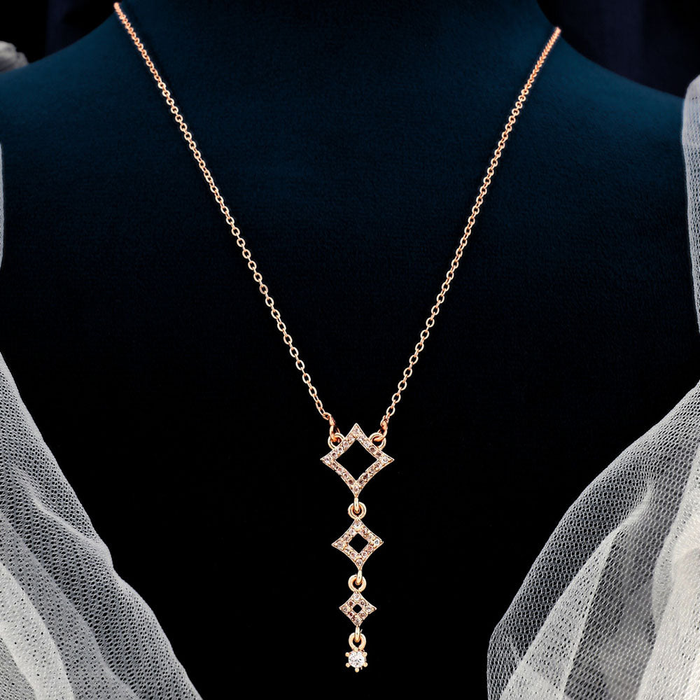 FS Collection Rose Gold Plated Austrian Stone Chain Pendant