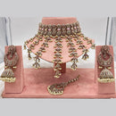 FS Collection Antique Gold Plated Austrian Stone and Pearl Choker Necklace Set