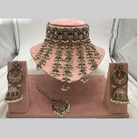 FS Collection Antique Gold Plated Austrian Stone and Pearl Choker Necklace Set