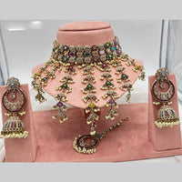 FS Collection Antique Gold Plated Austrian Stone and Pearl Choker Necklace Set