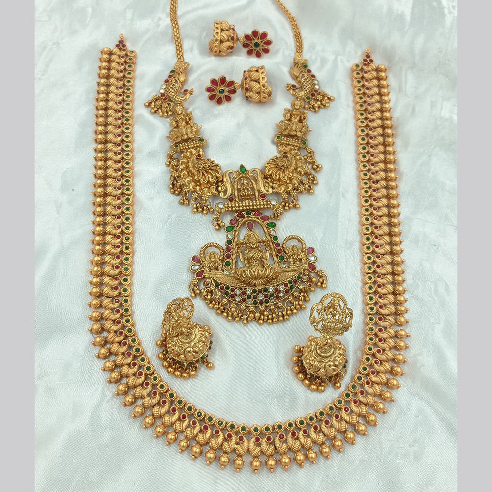 FS Collection Gold Plated Pota Stone Temple Necklace Combo