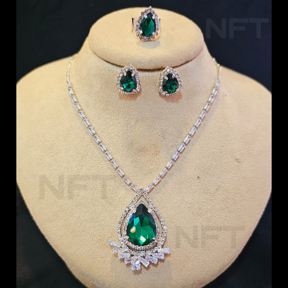 FS Collection Silver Plated AD Necklace Set