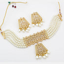 FS Collection Gold Plated Crystal Stone And Pearl Choker Necklace Set