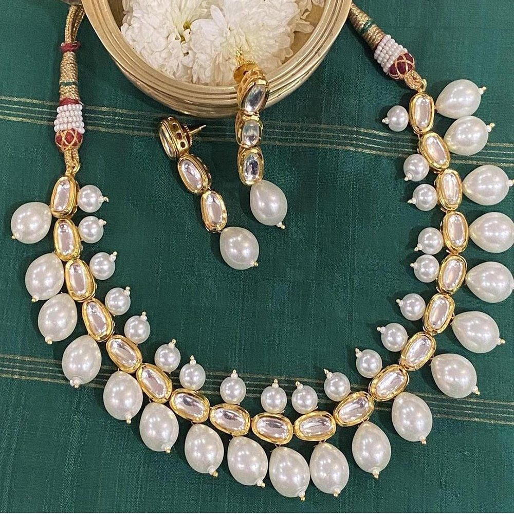 FS Collection Gold Plated Kundan Stone Necklace Set