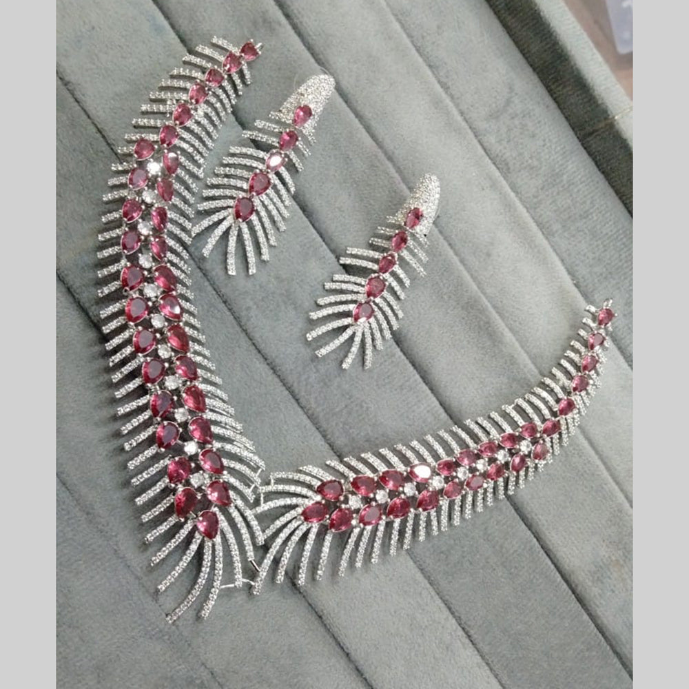 FS Collection Silver Plated AD Necklace Set