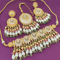 FS Collection Gold Plated Kundan And Meenakari Choker Necklace Set