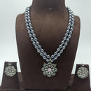 FS Collection Black Polish Kundan Stone And Beads Long Necklace Set