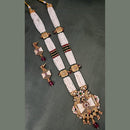 FS Collection Gold Plated Kundan Stone And Pearls Long Necklace Set