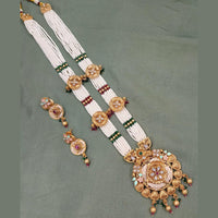 FS Collection Gold Plated Kundan Stone And Pearls Long Necklace Set