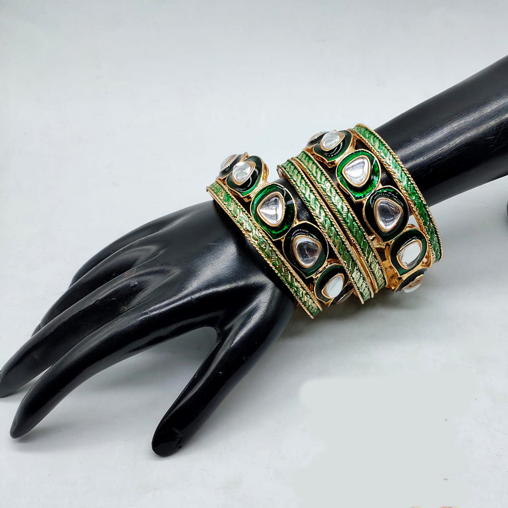 FS Collection Gold Plated Kundan Stone And Meenakari Bangles Set