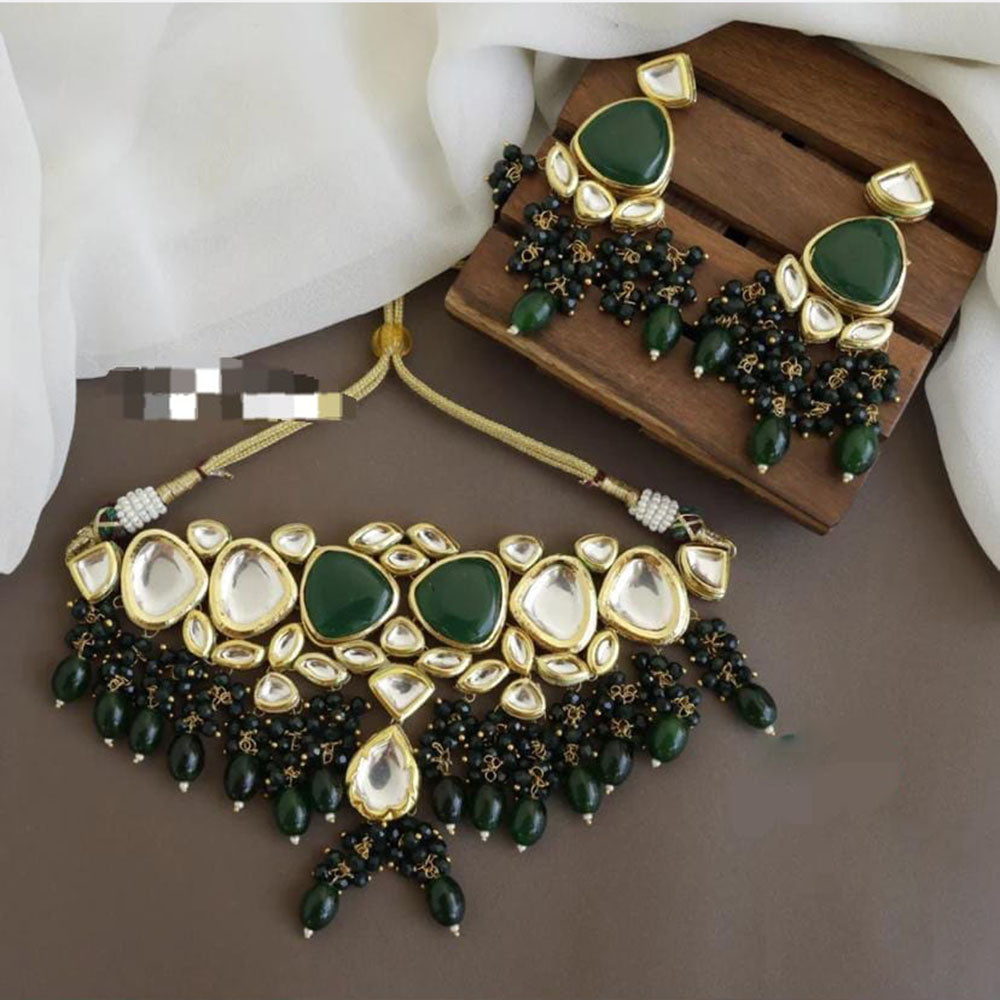 FS Collection Gold Plated Kundan And Pearls Choker Necklace Set