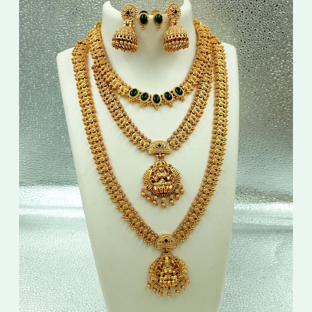 FS Collection Gold Plated Pota Stone Temple Long Necklace Combo Set